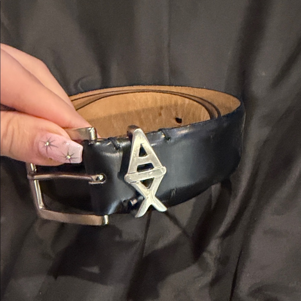 Black Leather Men’s Belt with Silver AX Accent